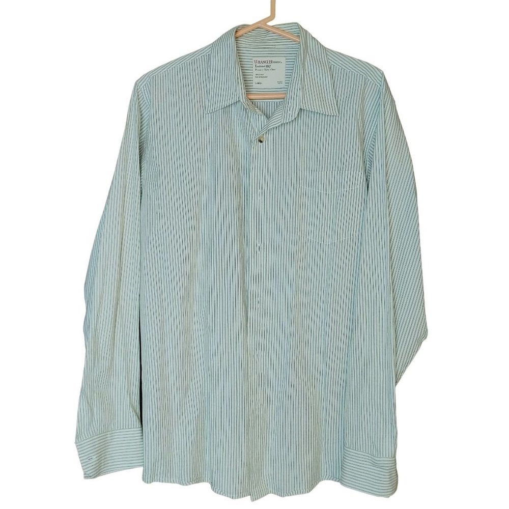Wrangler Jeans Co Mens Long Sleeve Gray Stripped Dress Shirt Size L